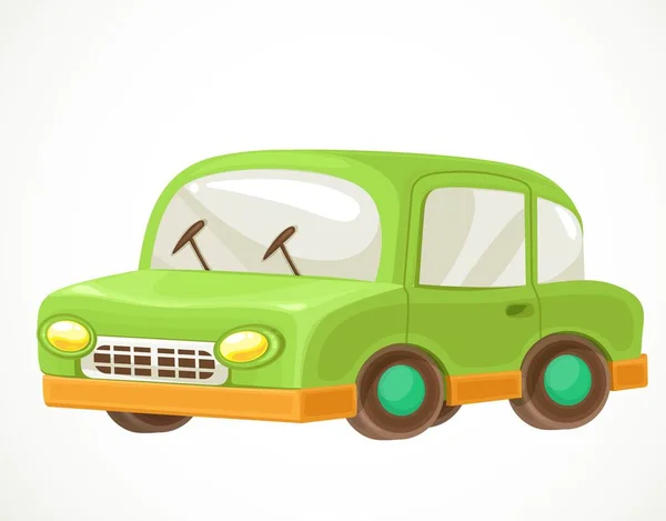 Игрушка Малышей Зеленый Пассажирский Объект Ретро Автомобиля Изолированы Белом Фоне — стоковый вектор