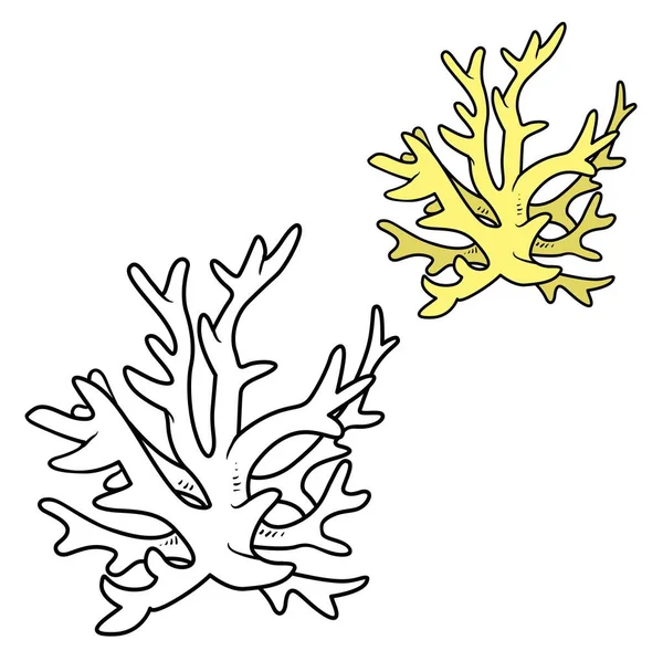 Livre Coloriage Corail Jaune Dessin Linéaire Isolé Sur Fond Blanc — Image vectorielle