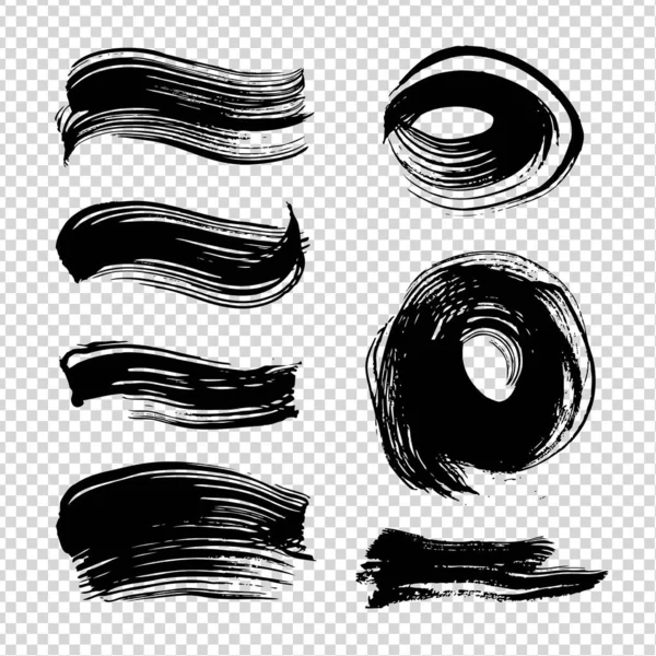 Encre Noire Abstraite Texturée Traits Droits Ronds Sur Fond Transparent — Image vectorielle