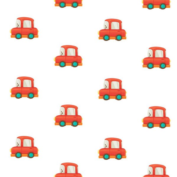 Бесшовный рисунок из игрушек для малышей красные автомобили на белом фоне