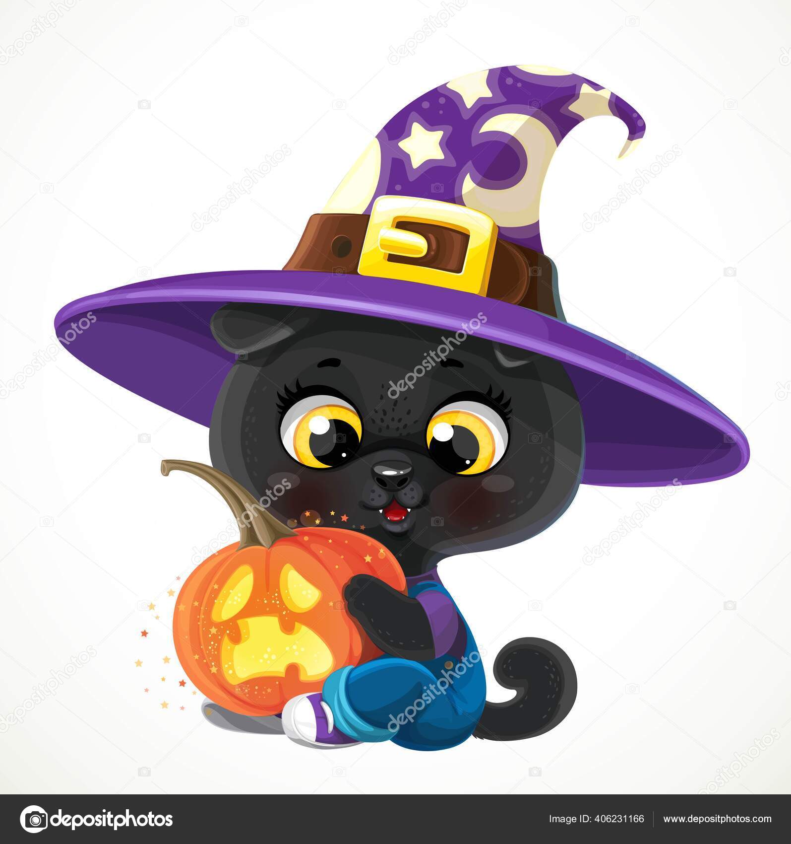 Cute Cartoon Baby Black Cat Halloween Pumpkin Isolated White Background  Stock Vector Image by ©yadviga #406231166