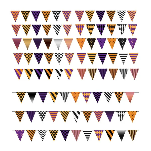 Набор Разноцветных Флагов Различными Геометрическими Орнаментами Украшения Хэллоуина Дизайн Изолирован — стоковый вектор
