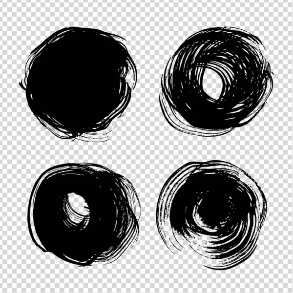 Kreis Schwarze Tusche Abstrakte Strukturierte Striche Auf Transparentem Hintergrund — Stockvektor