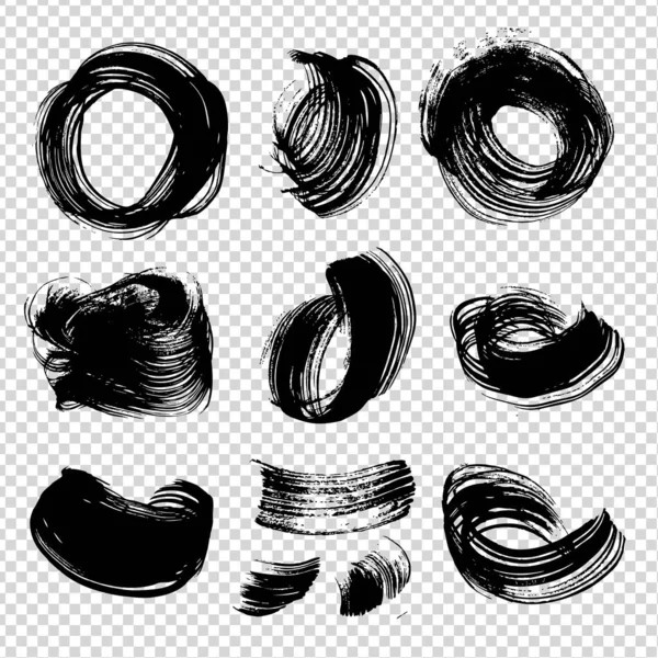 Schwarze Tinte Abstrakte Figürliche Striche Verschiedene Formen Auf Transparentem Hintergrund — Stockvektor