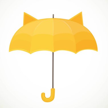 Beyaz arka planda kedi kulakları olan sarı çocuk şemsiyesi