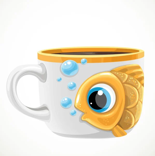 Grande Tasse Céramique Blanche Avec Dessin Animé Mignon Poisson Doré — Image vectorielle