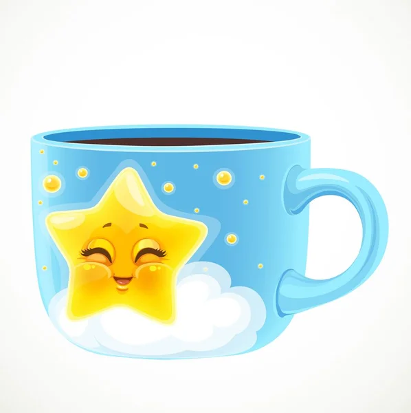 Large Blue Ceramic Cup Cute Cartoon Baby Star Draw Isolated — Stock Vector