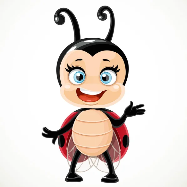 Mignon Dessin Animé Heureux Souriant Petite Coccinelle Debout Sur Fond — Image vectorielle