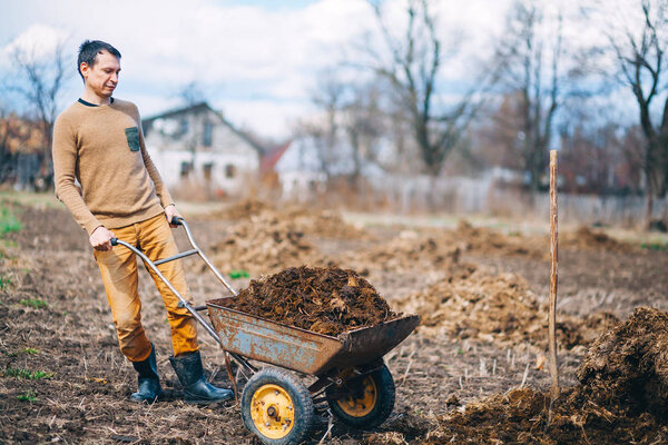 Мужчина работает в саду
.