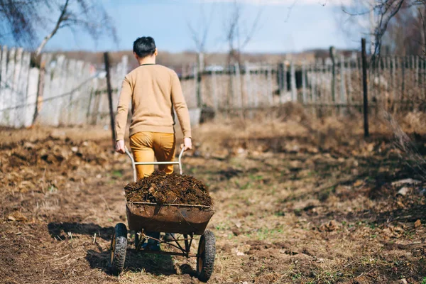 Uomo Sta Lavorando Giardino — Foto Stock