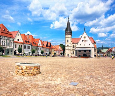 The central square in the town of Bardejov. The historical architecture of this well-preserved medieval town is completely intact and declared as a Town Conservation Reserve since 1950. It is also one of UNESCO's World Heritage Sites. clipart