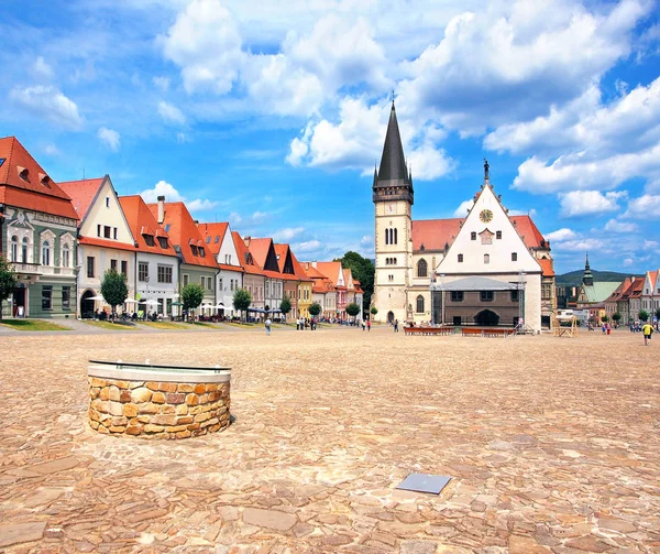 Bardejov Town Merkezi Meydanda Iyi Korunmuş Ortaçağ Kentinin Tarihi Mimari Stok Fotoğraf