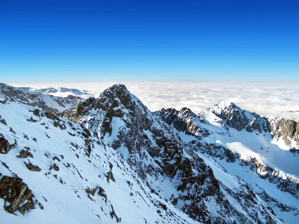 从高塔特拉斯的隆尼基峰的冬季展望 这个高峰海拔2634米 是高塔特拉山脉的第二高峰 在所有季节 隆尼基峰都是斯洛伐克的顶级旅游目的地 — 图库照片