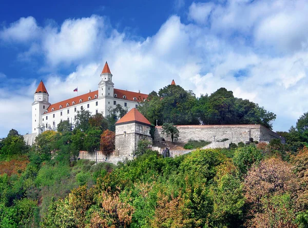 Cloudy Summer View Bratislava Castle White Paint Done Reconstruction Preservation ストック写真
