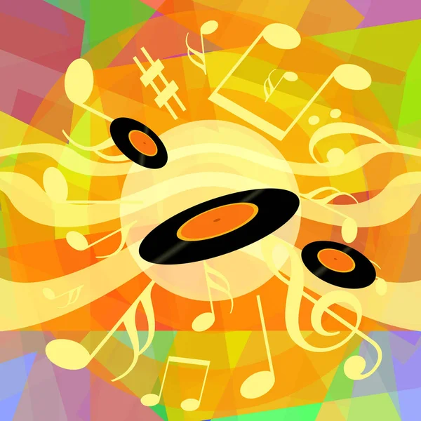 Яркий Дизайн Фона Виниловыми Пластинками Музыкальными Нотами — стоковое фото