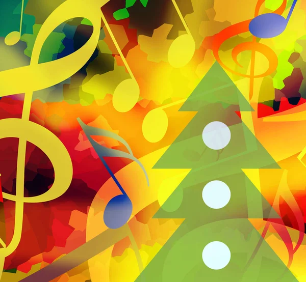 圣诞节背景与跳舞音乐笔记和圣诞树 — 图库照片