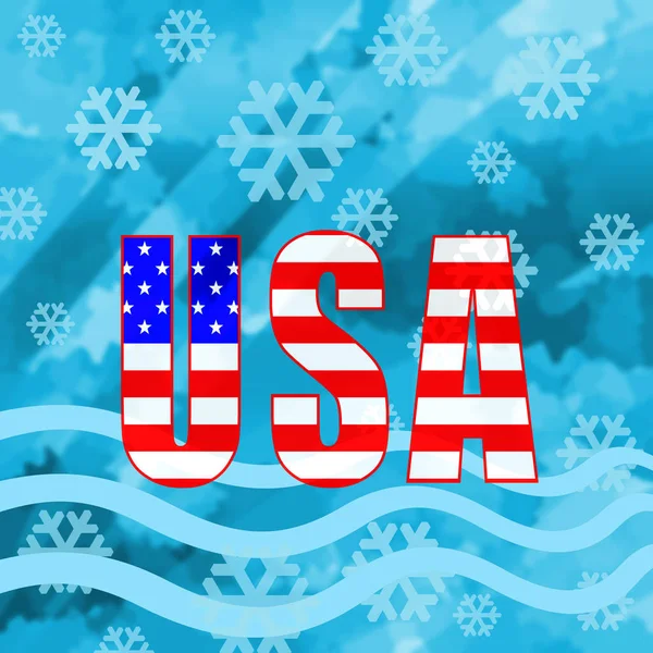 Usa Letters Ice Winter Background Snowflakes — Stock Photo, Image