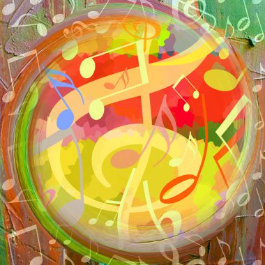 Music background, bright colorful design with dancing musical notes clipart