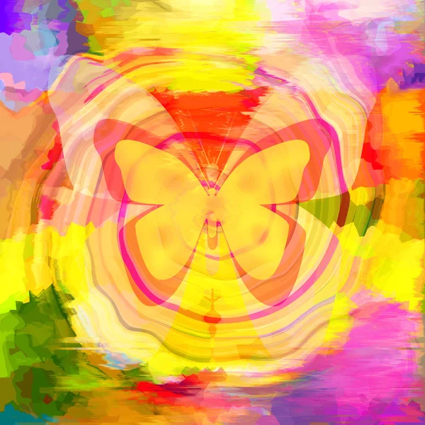 抽象五颜六色的绘画背景与蝴蝶 — 图库照片