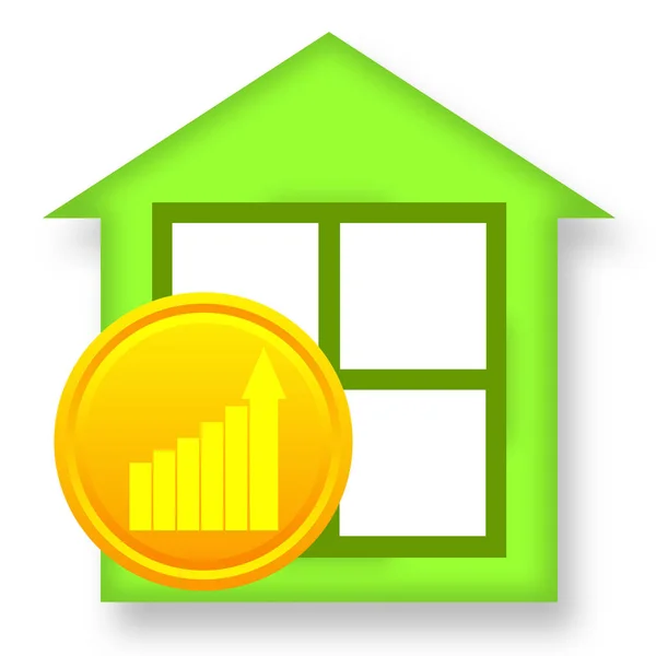Green house e moneta d'oro — Foto Stock