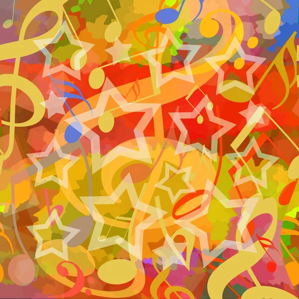 Танцующие Музыкальные Ноты Звезды Ярком Красочном Фоне — стоковое фото