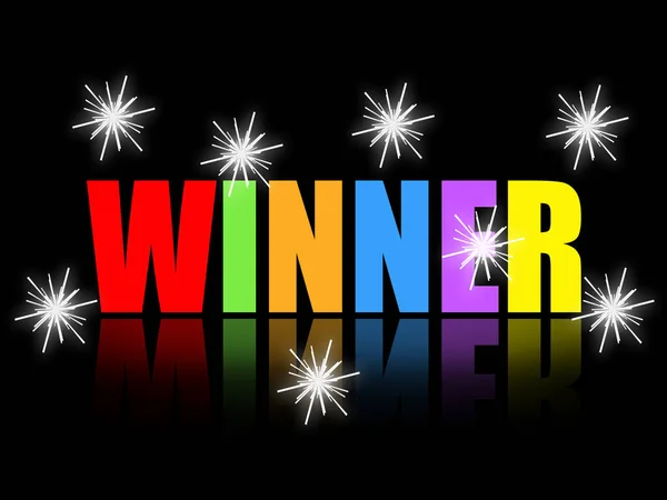 Winner Happy Colorful Word Bright Sparkles Black Background — Stock Photo, Image