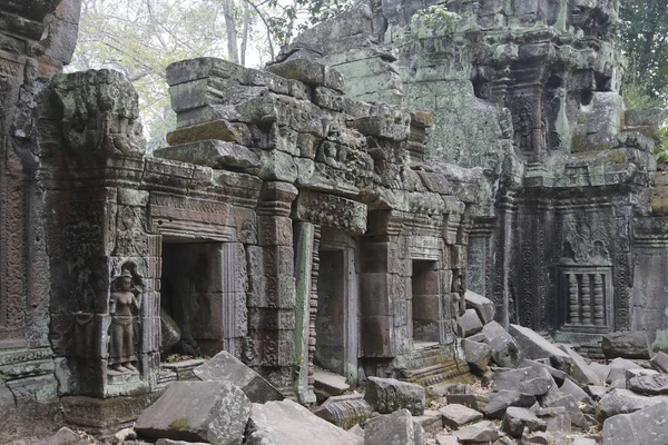Ancient temple with carvings recovered from the jungle