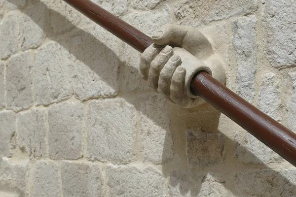 Hand rail on stairs in the courtyard