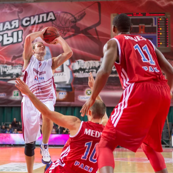 Samara Russia December Krasnye Krylia Guard Anton Ponkrashov Ball Attack — Stock Photo, Image