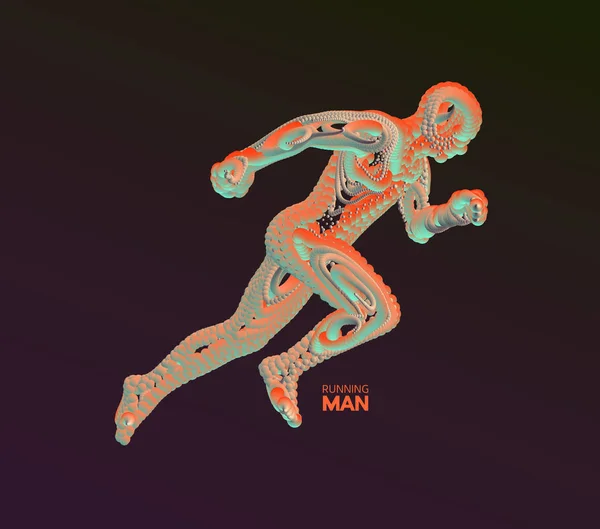 Бегущий Человек Эмблема Марафона Пробежки Трехмерная Модель Человека Векторная Иллюстрация — стоковый вектор