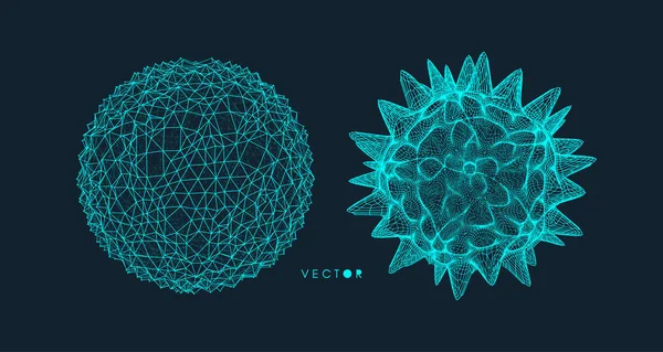 Esfera Com Linhas Conectadas Cristal Conexões Digitais Globais Ilustração Wireframe — Vetor de Stock