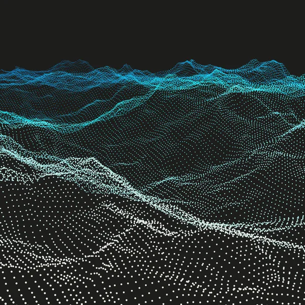 波形网格背景 波纹网格 抽象向量例证 技术风格 插图与点 带有粒子的网络设计 — 图库矢量图片
