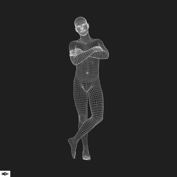 男多角形デザインの モデル 幾何学的なデザイン ビジネス 技術のベクトル図です 皮膚が 多角形のカバー 人間のポリゴン体 人間の体のワイヤー モデル — ストックベクタ