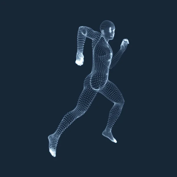 运行人矢量图形组成的粒子 人类人体模型的3D 身体扫描 人体观 — 图库矢量图片
