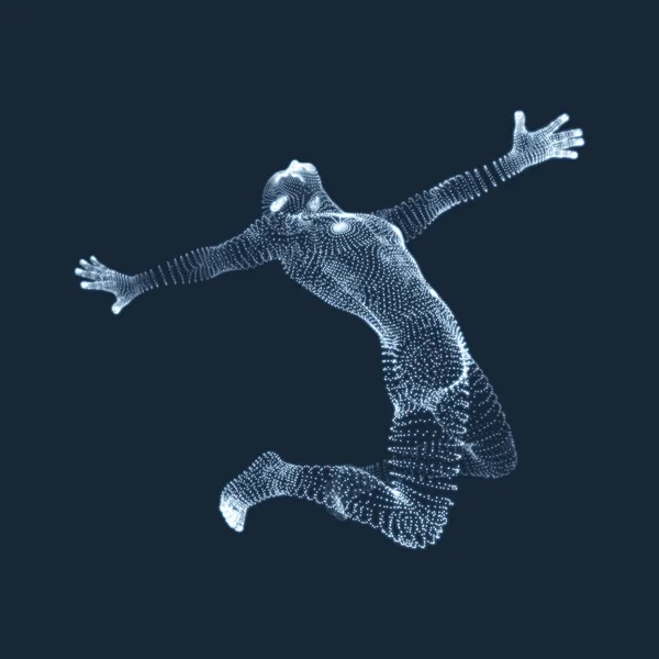 运动员 人类3D 人体模型 体操活动为图标健康和健身社区 由粒子组成的矢量图形 — 图库矢量图片