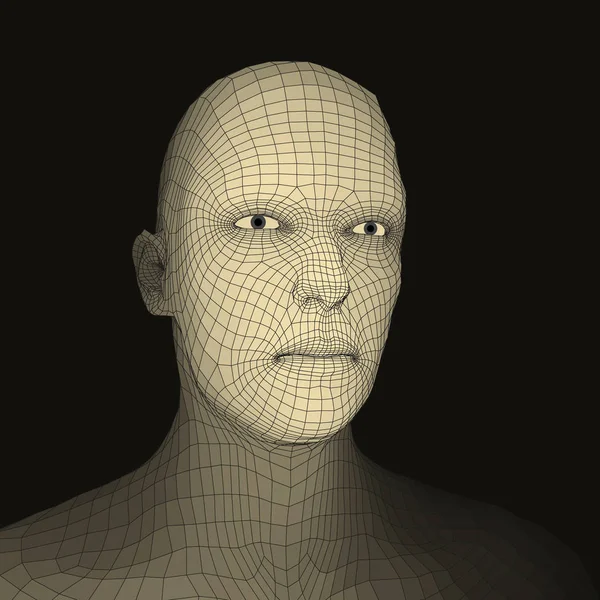 Голова Людини Сітки Людський Головний Дріт Модель Сканування Обличчя Вид — стоковий вектор