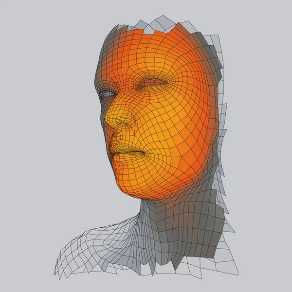 Jefe Persona Una Cuadrícula Modelo Alambre Cabeza Humana Escaneo Facial — Archivo Imágenes Vectoriales