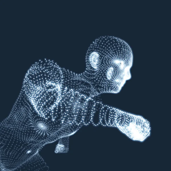 运行人矢量图形组成的粒子 人类人体模型的3D 身体扫描 人体观 — 图库矢量图片