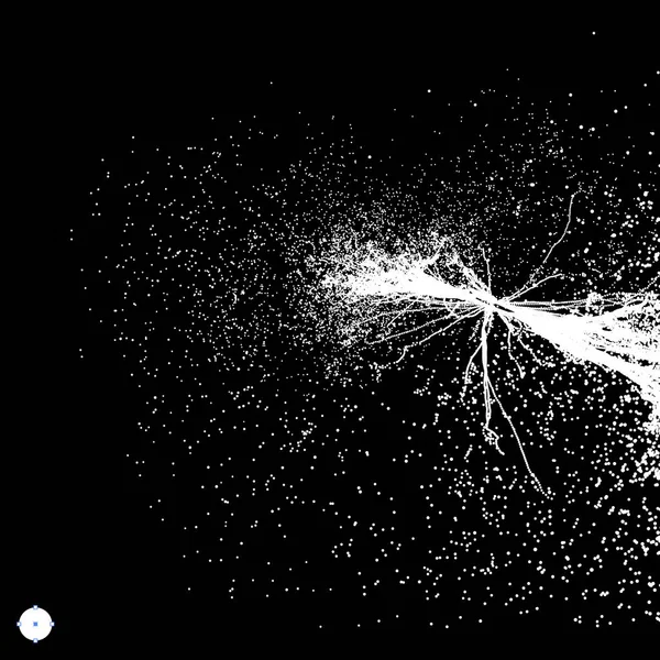 Ponto Explodir Array Com Partículas Dinâmicas Emitidas Contexto Dinâmico Abstrato — Vetor de Stock