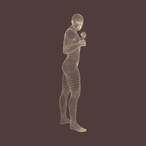 Boxer Combattente Modello Dell Uomo Disegno Poligonale Simbolo Sportivo Illustrazione — Vettoriale Stock
