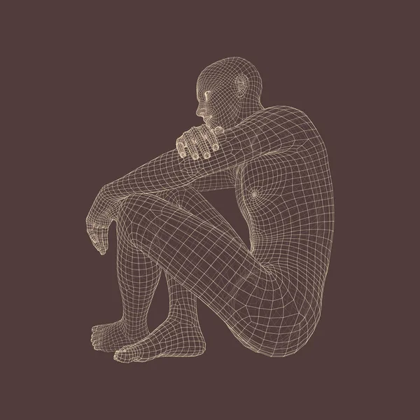 Man Thinker Pose Model Man Geometric Design Human Body Wire — Stock Vector