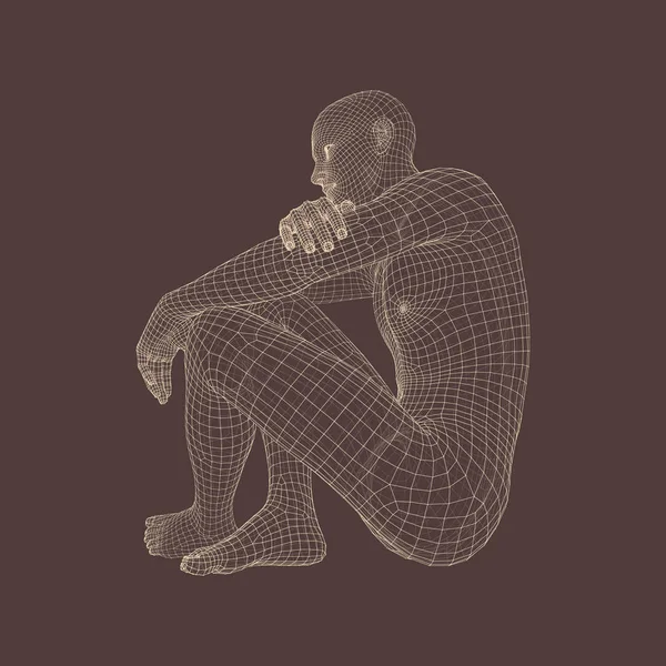 Mand Tænkepose Model Mennesket Geometrisk Design Human Body Wire Model – Stock-vektor