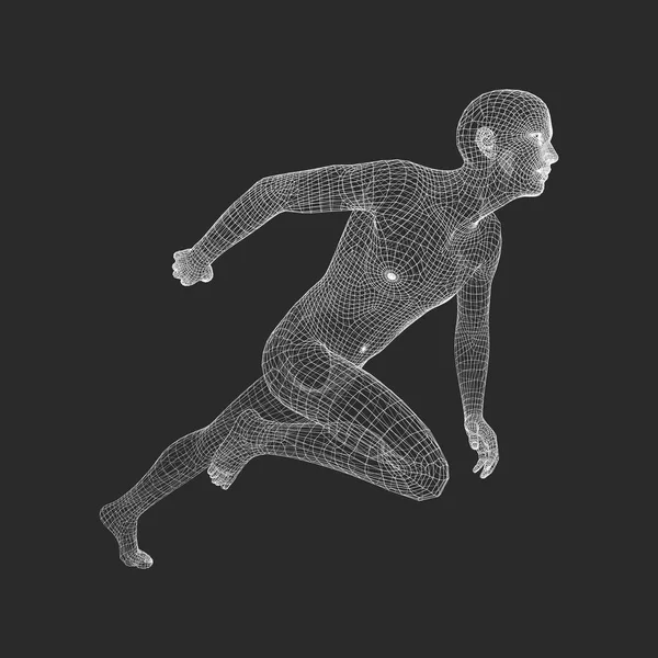 Running Man Menschlicher Körper Draht Modell Sport Symbol Low Poly — Stockvektor