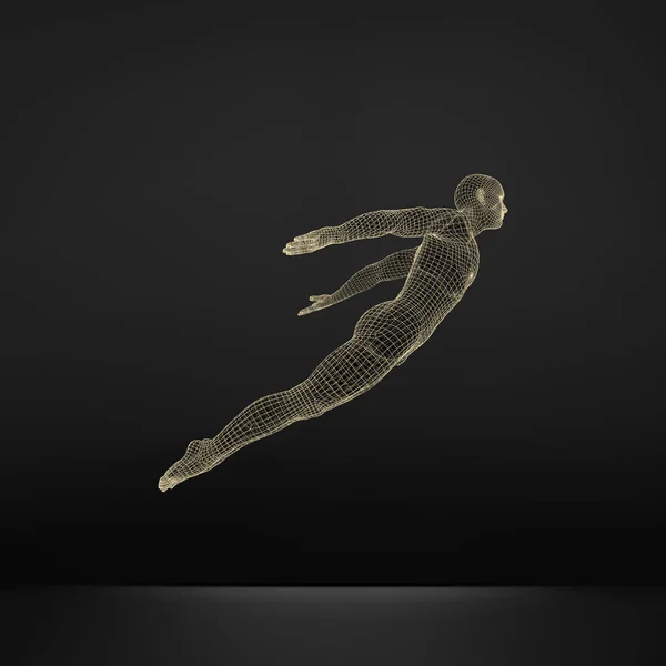 Hovering in Air. Man Floating in the Air. 3D Model of Man. Human Body. Design Element. Vector Illustration.