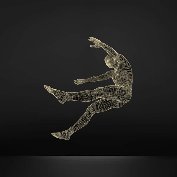 人滑倒跌倒 一个人倒下的剪影 人类人体模型的3D 矢量插图 — 图库矢量图片