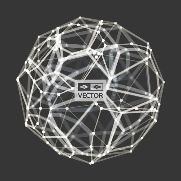 Sfera Oggetto Wireframe Vettoriale Illustrazione Con Linee Punti Collegati Disegno — Vettoriale Stock