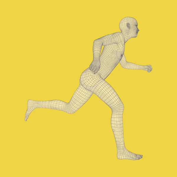 Hombre Corriendo Modelo Alambre Cuerpo Humano Símbolo Deportivo Hombre Bajo — Archivo Imágenes Vectoriales