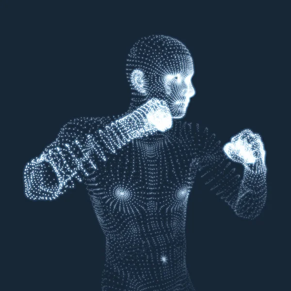 拳击手 格斗人3D 人类人体模型模型 身体扫描 对人体的看法 由粒子组成的矢量图形 — 图库矢量图片
