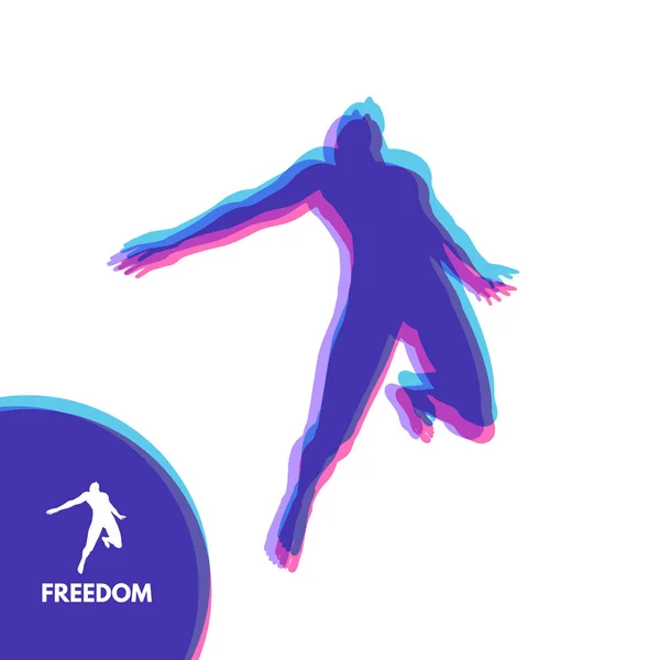 ジャンプ男のシルエット 自由の概念 ベクトル図 — ストックベクタ