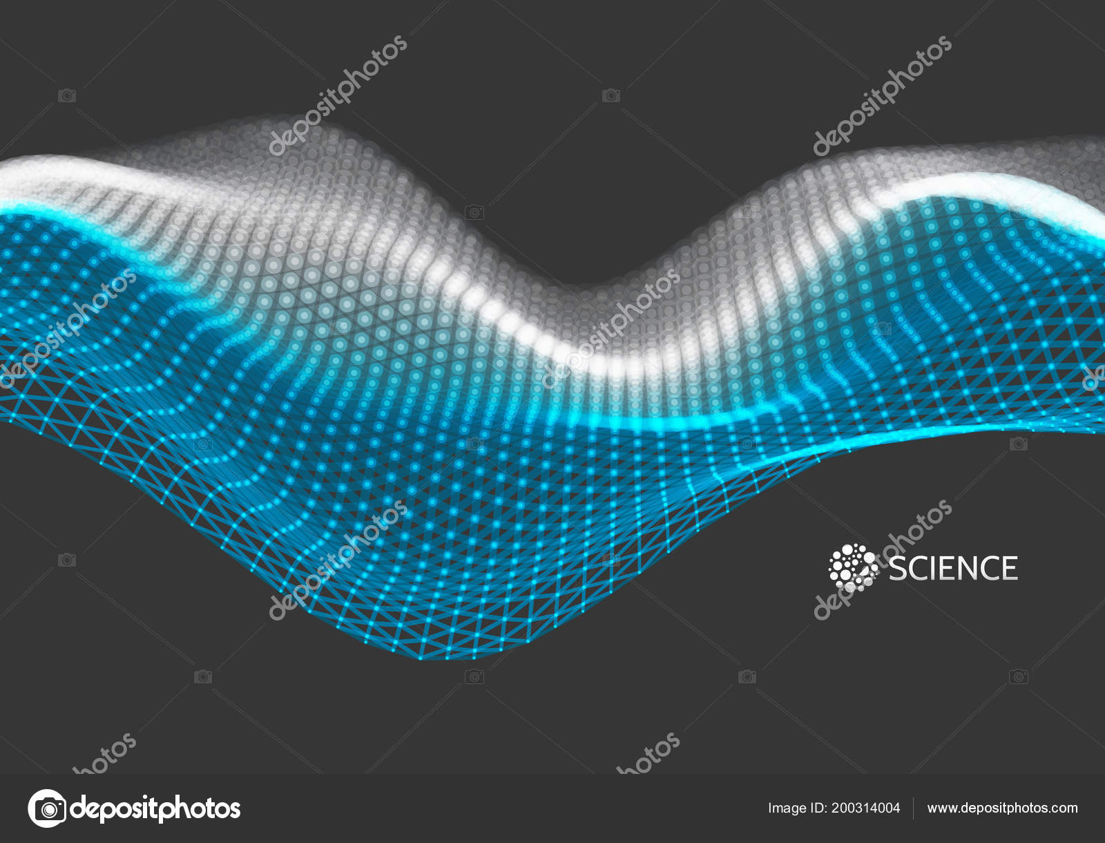Wave Connected Lines Dots Glowing Grid Connection Structure Wireframe ...
